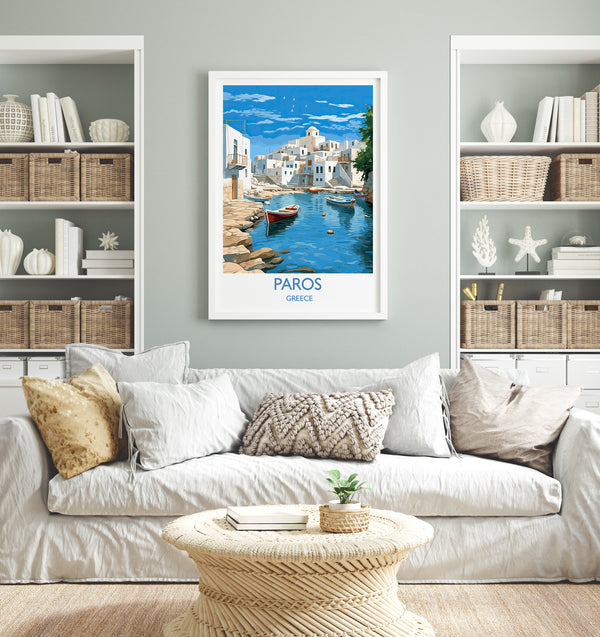 Paros Travel Poster, Travel Print of Paros, Greece Gift, Greek Islands Art, Paros Gift, Wall Art Print