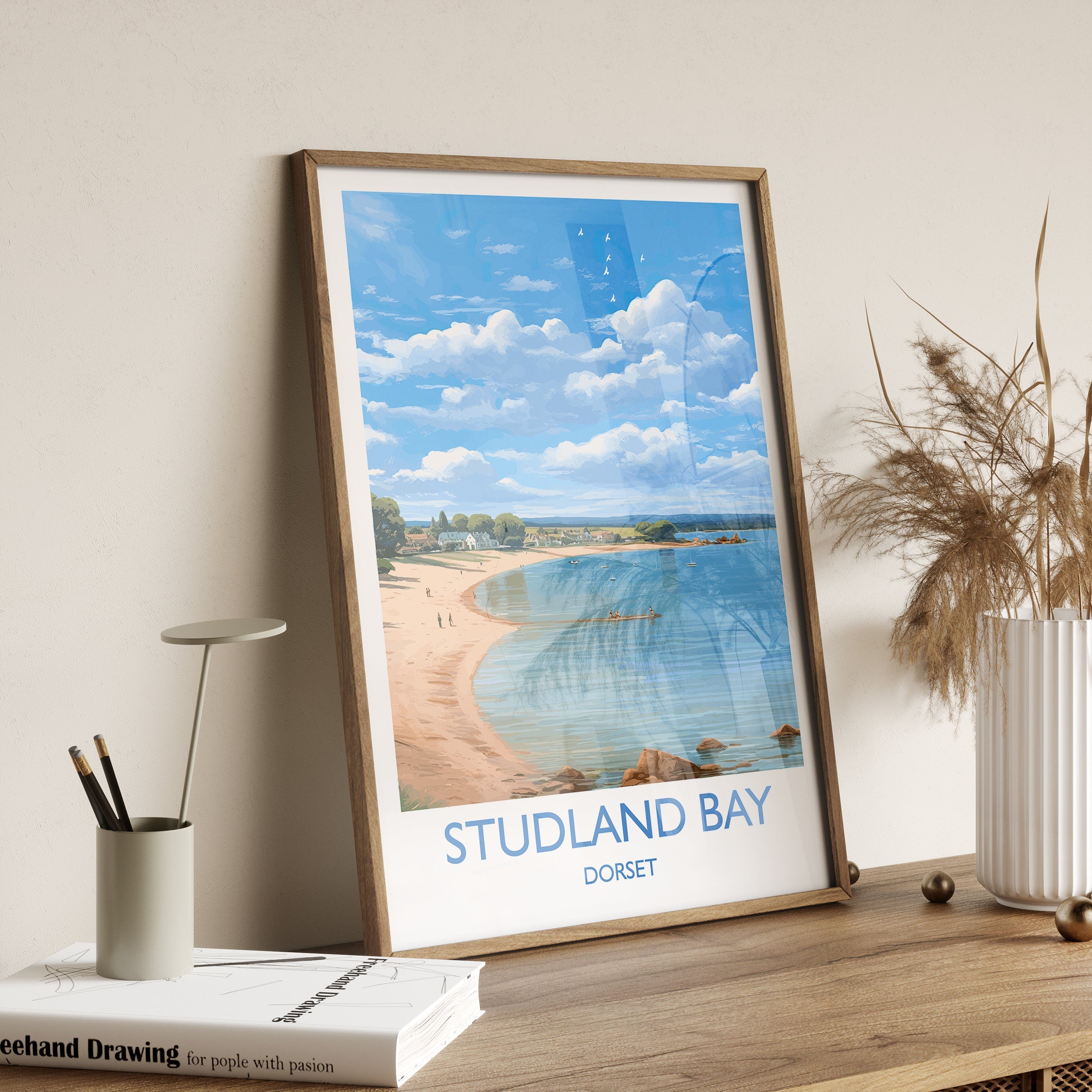Studland Bay Travel Print, Travel Poster of Studland Bay, England, Dorset Coast Art, Dorset Gift, Wall Art Print NQ Media Designs