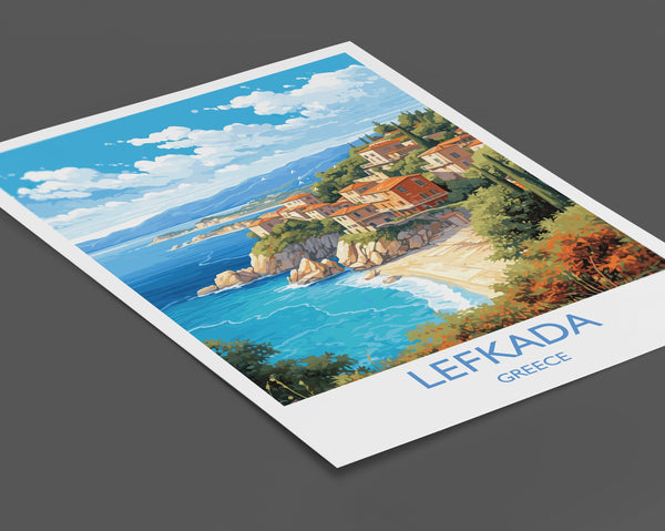 Lefkada Travel Poster, Travel Print of Lefkada, Greece Gift, Greek Islands Art, Lefkada Gift, Wall Art Print