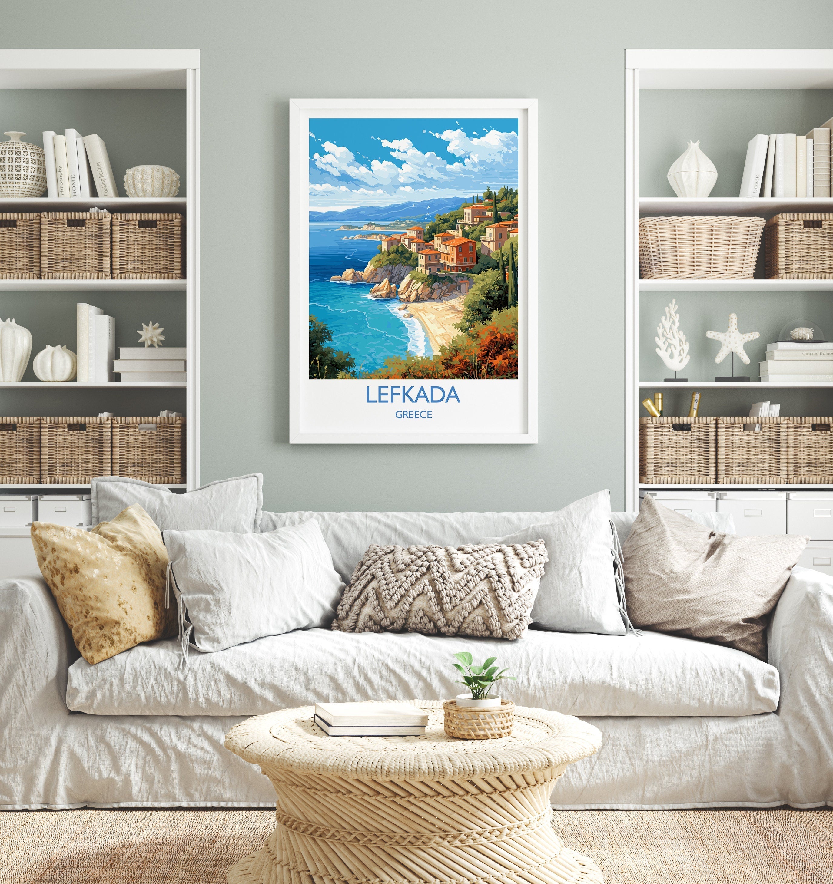 Lefkada Travel Poster, Travel Print of Lefkada, Greece Gift, Greek Islands Art, Lefkada Gift, Wall Art Print NQ Media Designs