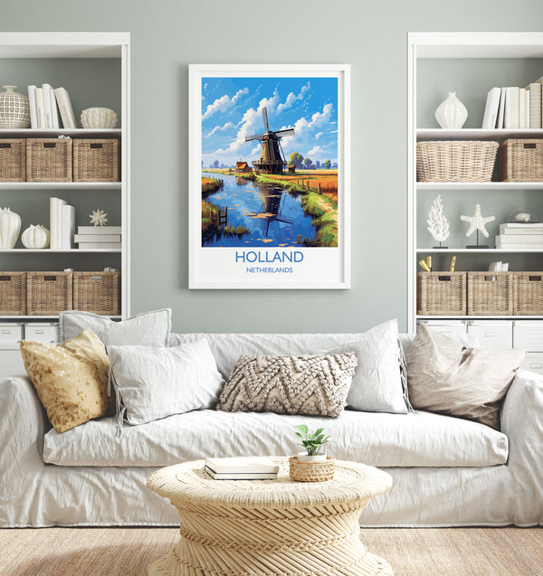 Holland Travel Poster, Travel Print of Holland, Netherlands, Dutch Art, Holland Gift, Wall Art Print