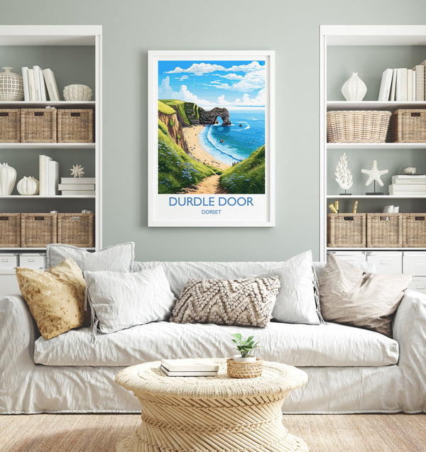 Durdle Door Travel Print, Travel Poster of Durdle Door, England, Dorset Coast Art, Dorset Gift, Wall Art Print