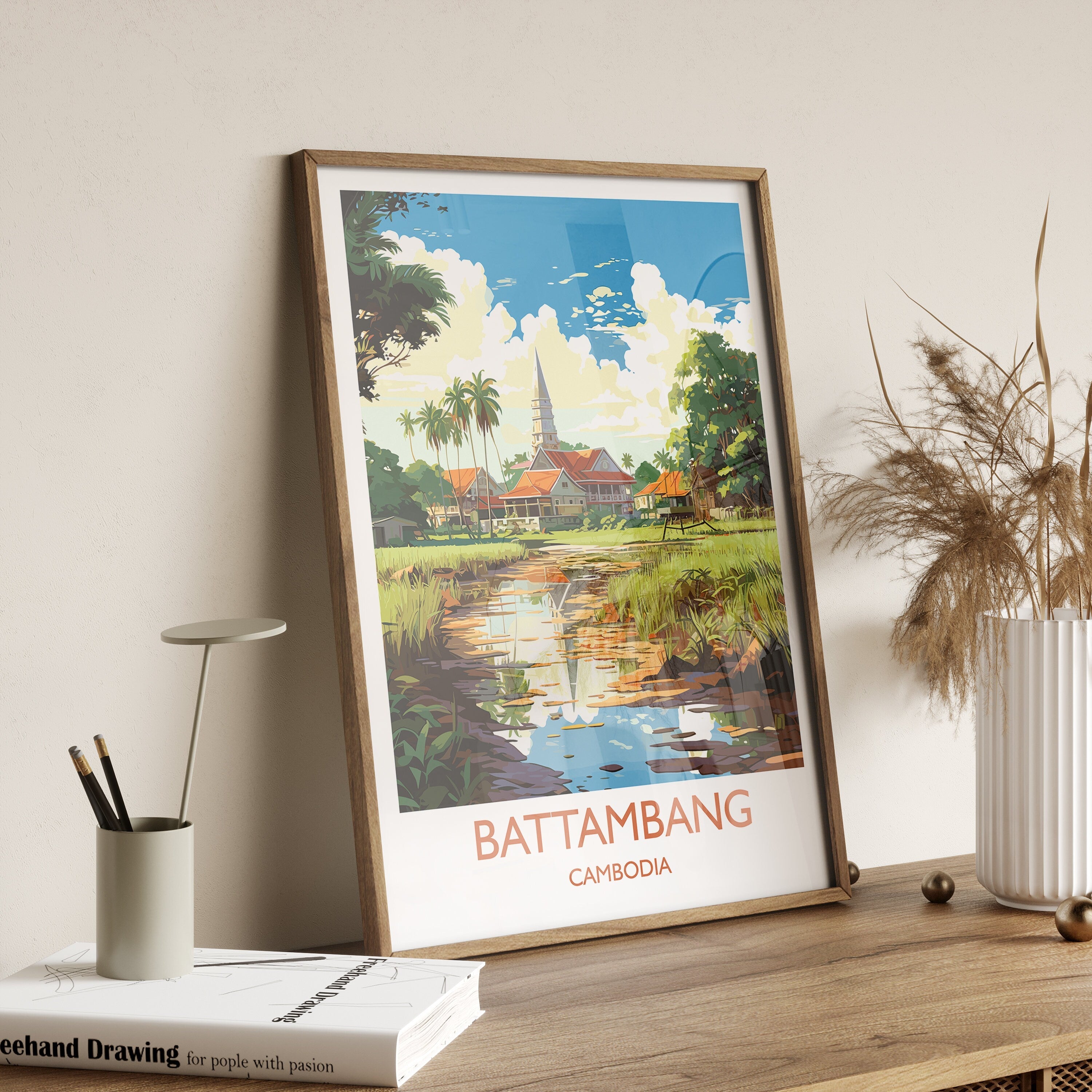 Battambang Travel Print, Travel Poster of Battambang, Cambodia, Battambang Gift, Cambodia Gift, Wall Art Print NQ Media Designs
