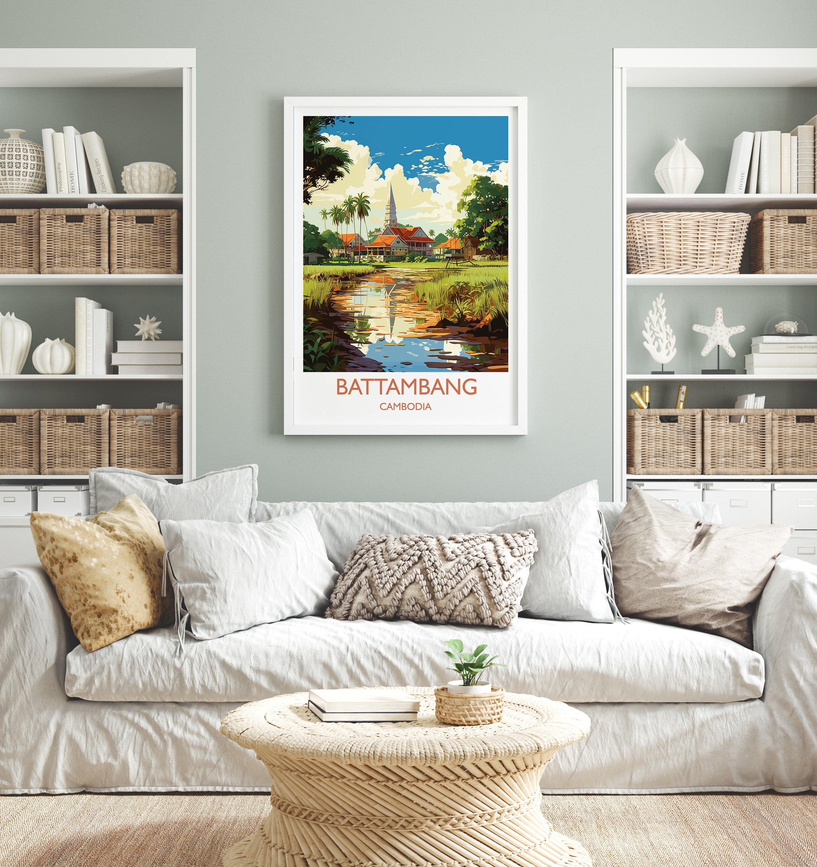 Battambang Travel Print, Travel Poster of Battambang, Cambodia, Battambang Gift, Cambodia Gift, Wall Art Print NQ Media Designs