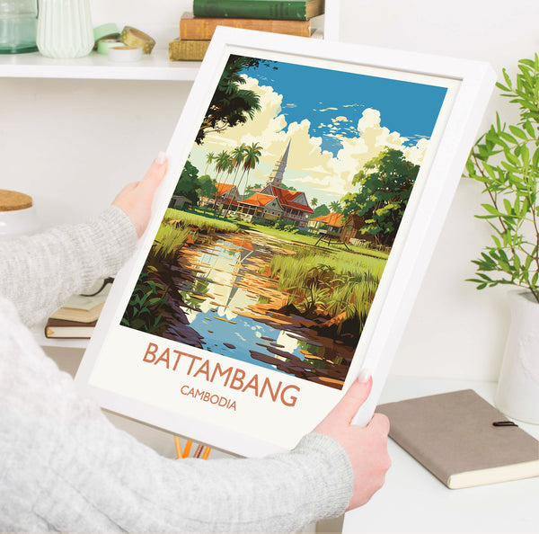 Battambang Travel Print, Travel Poster of Battambang, Cambodia, Battambang Gift, Cambodia Gift, Wall Art Print