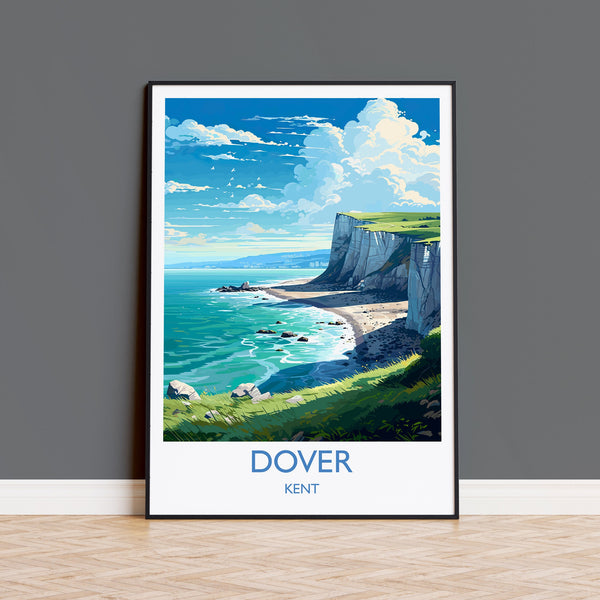 Dover Travel Print, Travel Poster of Dover, England, Kent Coast Art, White Cliffs Gift, Wall Art Print