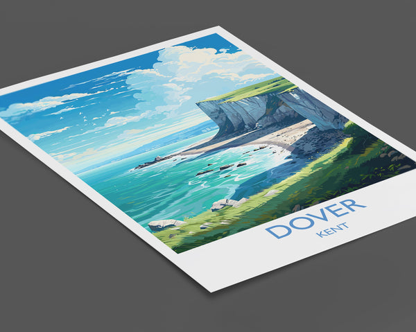 Dover Travel Print, Travel Poster of Dover, England, Kent Coast Art, White Cliffs Gift, Wall Art Print