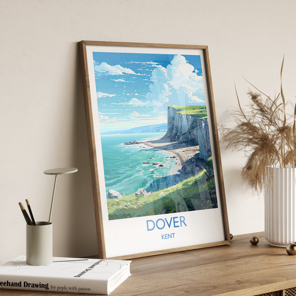 Dover Travel Print, Travel Poster of Dover, England, Kent Coast Art, White Cliffs Gift, Wall Art Print