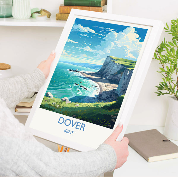 Dover Travel Print, Travel Poster of Dover, England, Kent Coast Art, White Cliffs Gift, Wall Art Print