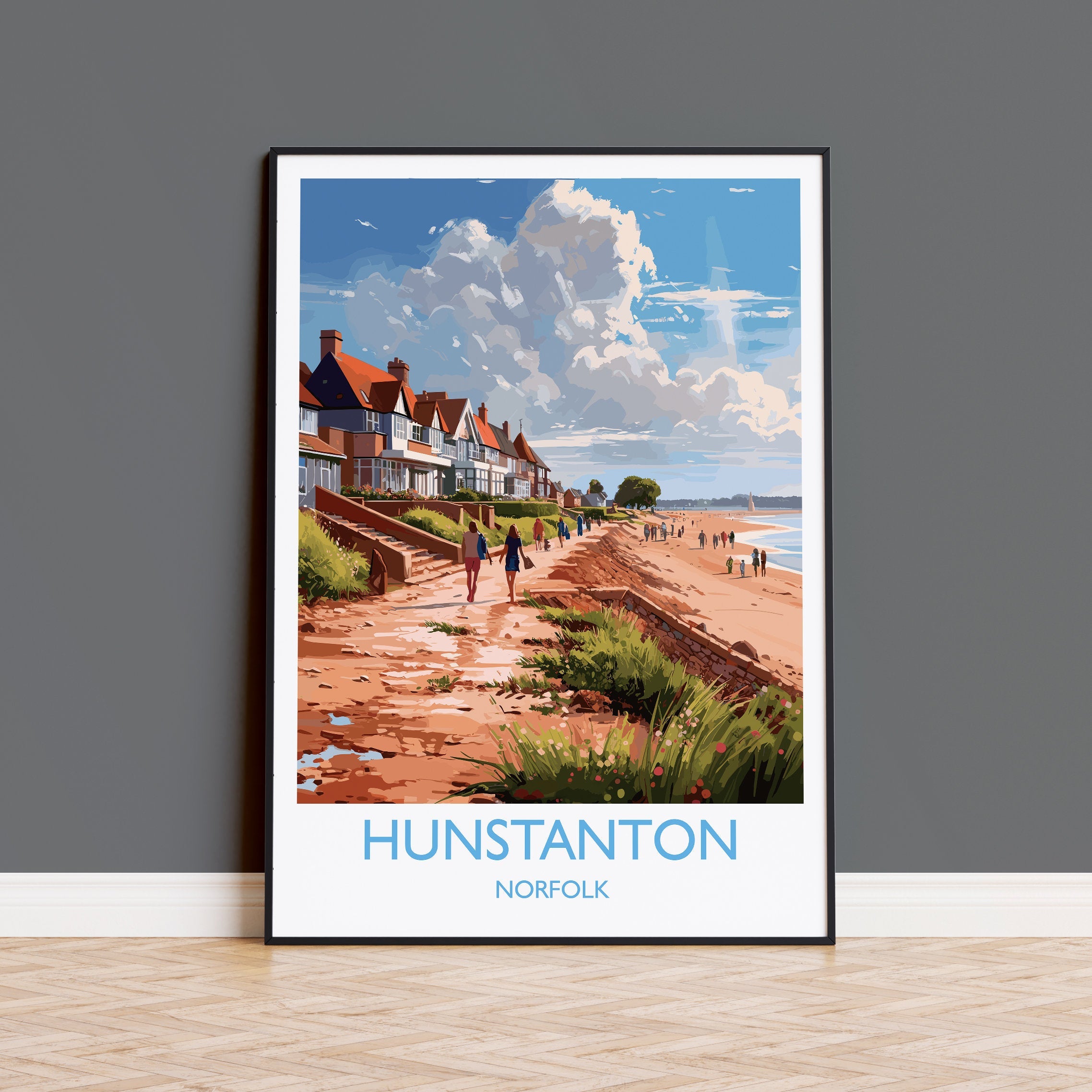 Hunstanton Beach Travel Print, Travel Poster of Hunstanton Beach, Norfolk, England, Norfolk Art, Norfolk Gift, Wall Art Print NQ Media Designs