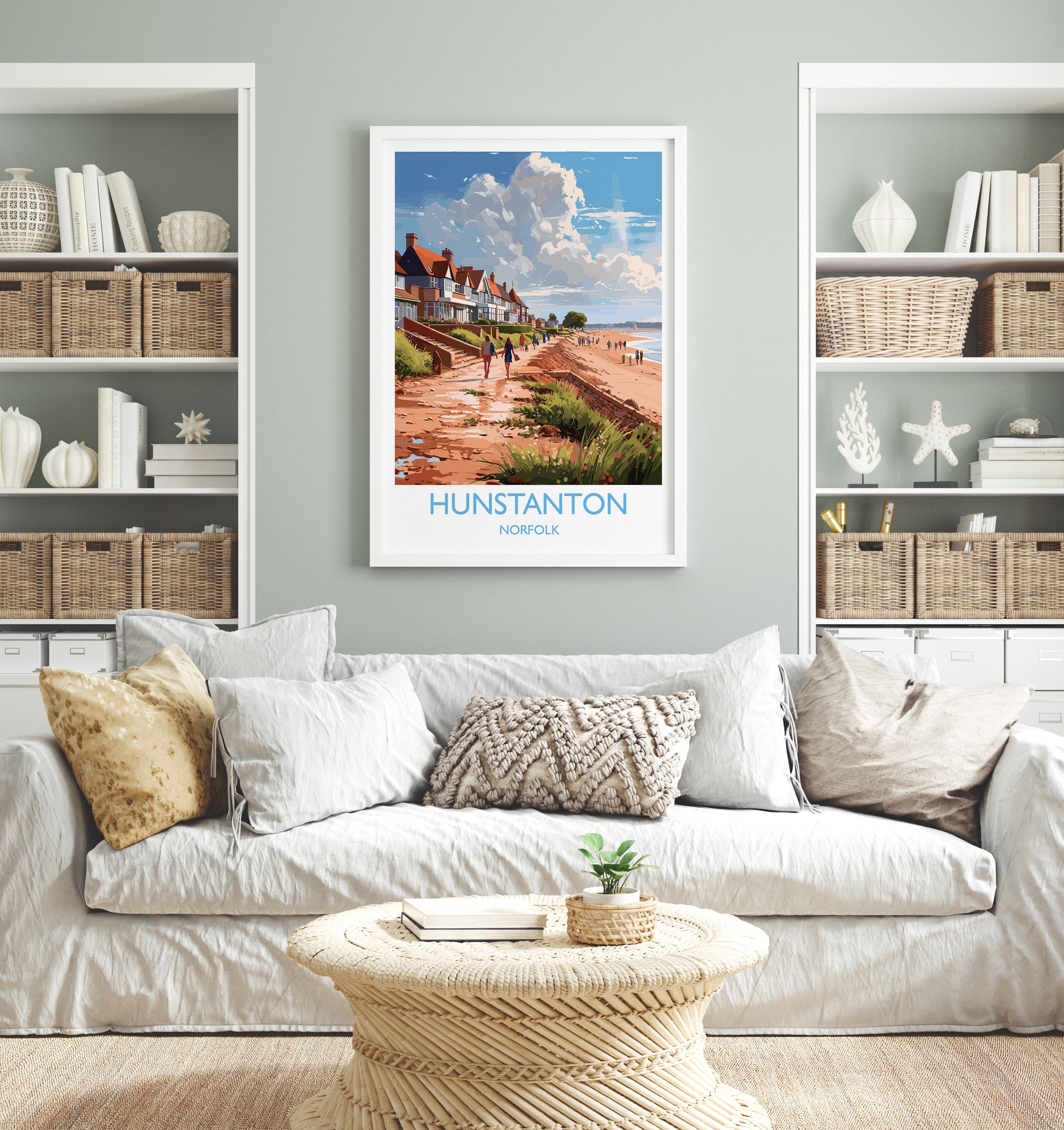 Hunstanton Beach Travel Print, Travel Poster of Hunstanton Beach, Norfolk, England, Norfolk Art, Norfolk Gift, Wall Art Print NQ Media Designs