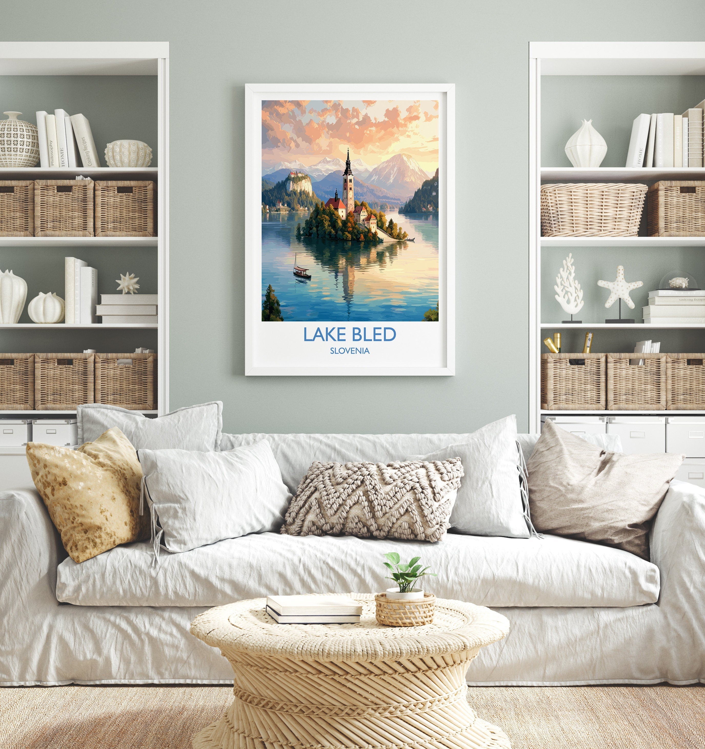 Lake Bled Travel Poster, Travel Print of Lake Bled, Slovenia, Slovenia Art, Lake Bled Gift, Wall Art Print NQ Media Designs