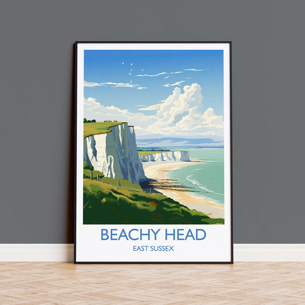 Beachy Head Travel Print, Travel Poster of Beachy Head, England, Kent Coast Art, White Cliffs Gift, Wall Art Print