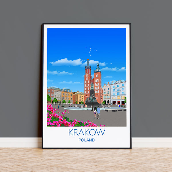 Krakow Travel Poster, Travel Print of Krakow, Poland, Krakow Gift, Poland Wall Art