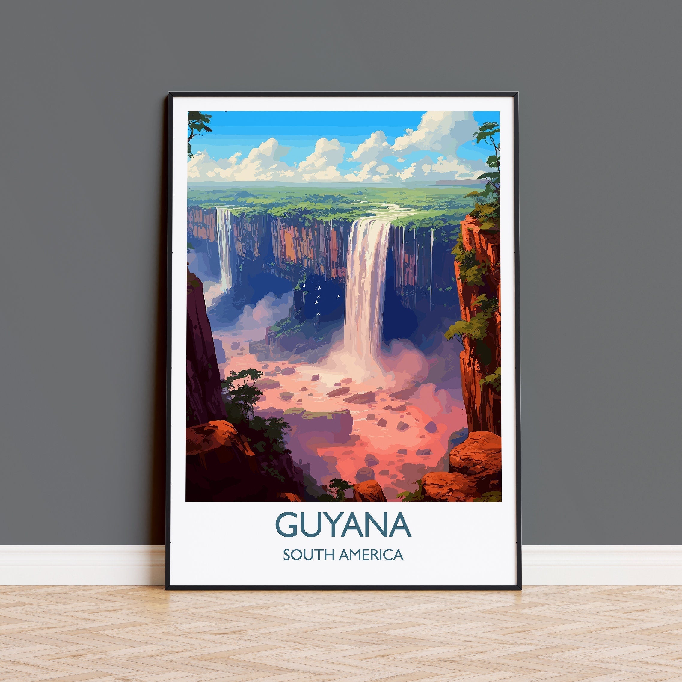 Guyana Travel Print, Travel Poster of Guyana, South America, Guyana Art, Guyana Gift, Wall Art Print NQ Media Designs