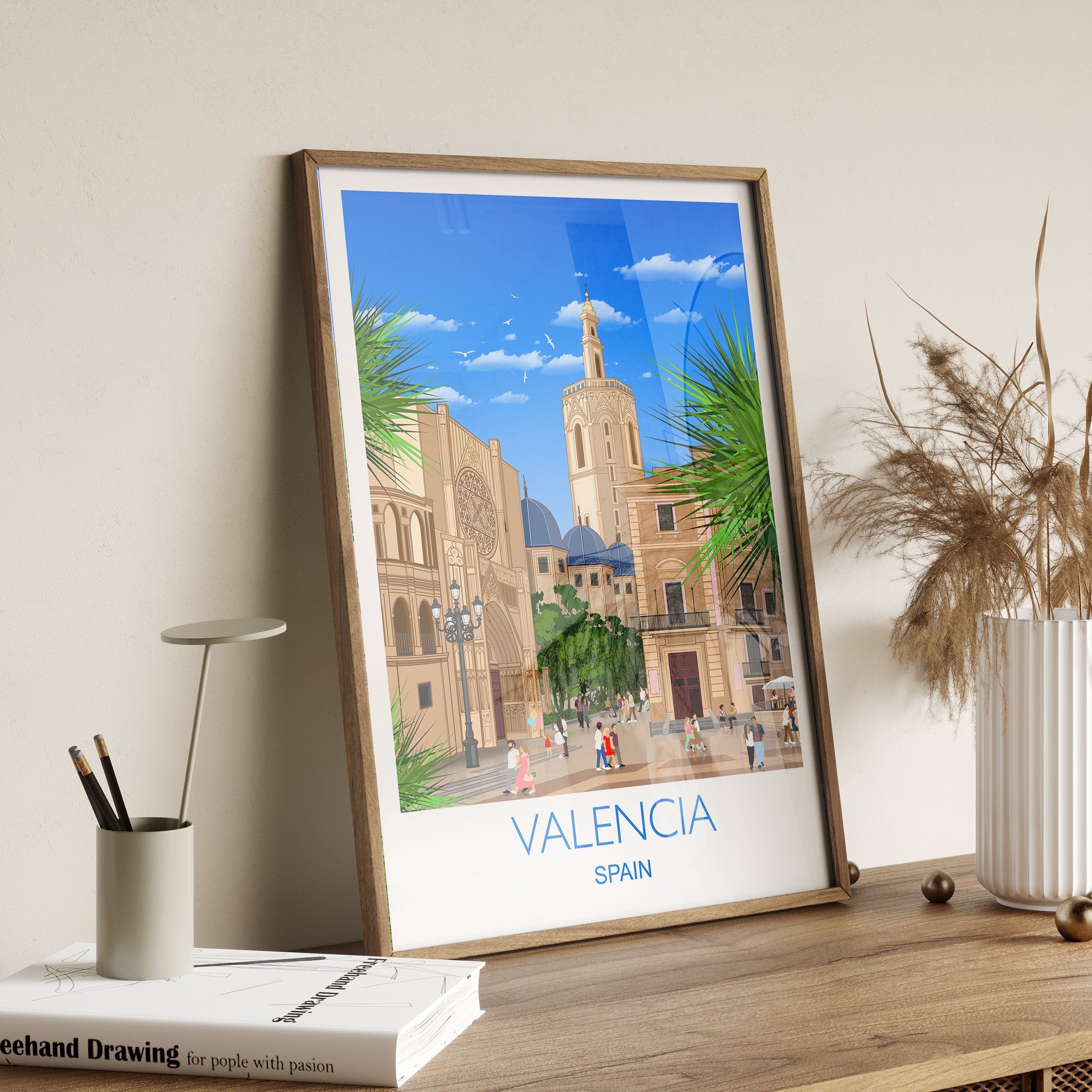 Travel Poster of Valencia, Travel Print of Valencia, Valencia, Spain, Spain Travel Poster, Valencia Cityscape, Valencia Gift NQ Media Designs