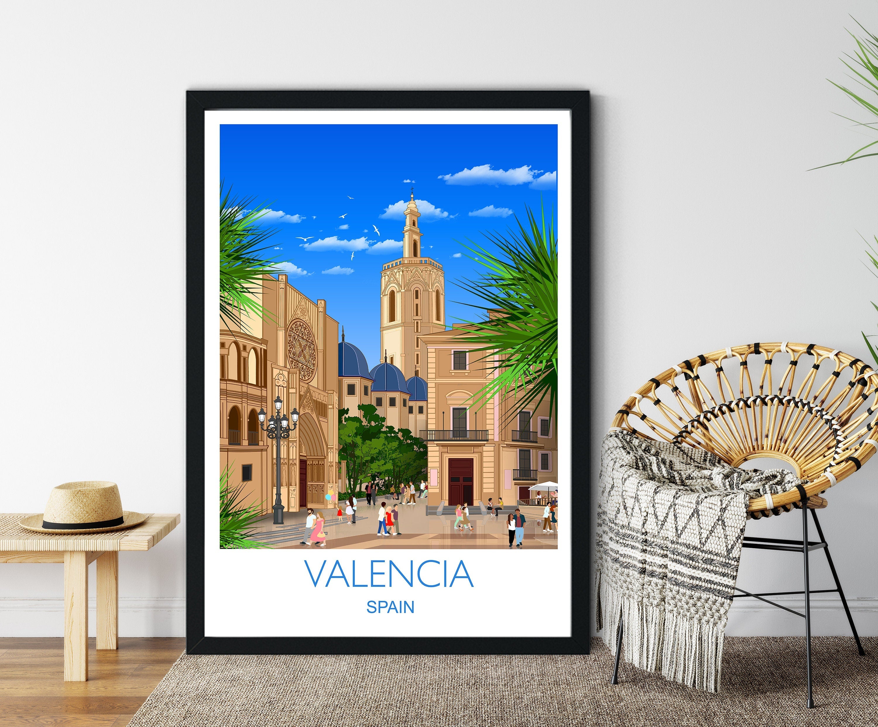 Travel Poster of Valencia, Travel Print of Valencia, Valencia, Spain, Spain Travel Poster, Valencia Cityscape, Valencia Gift NQ Media Designs