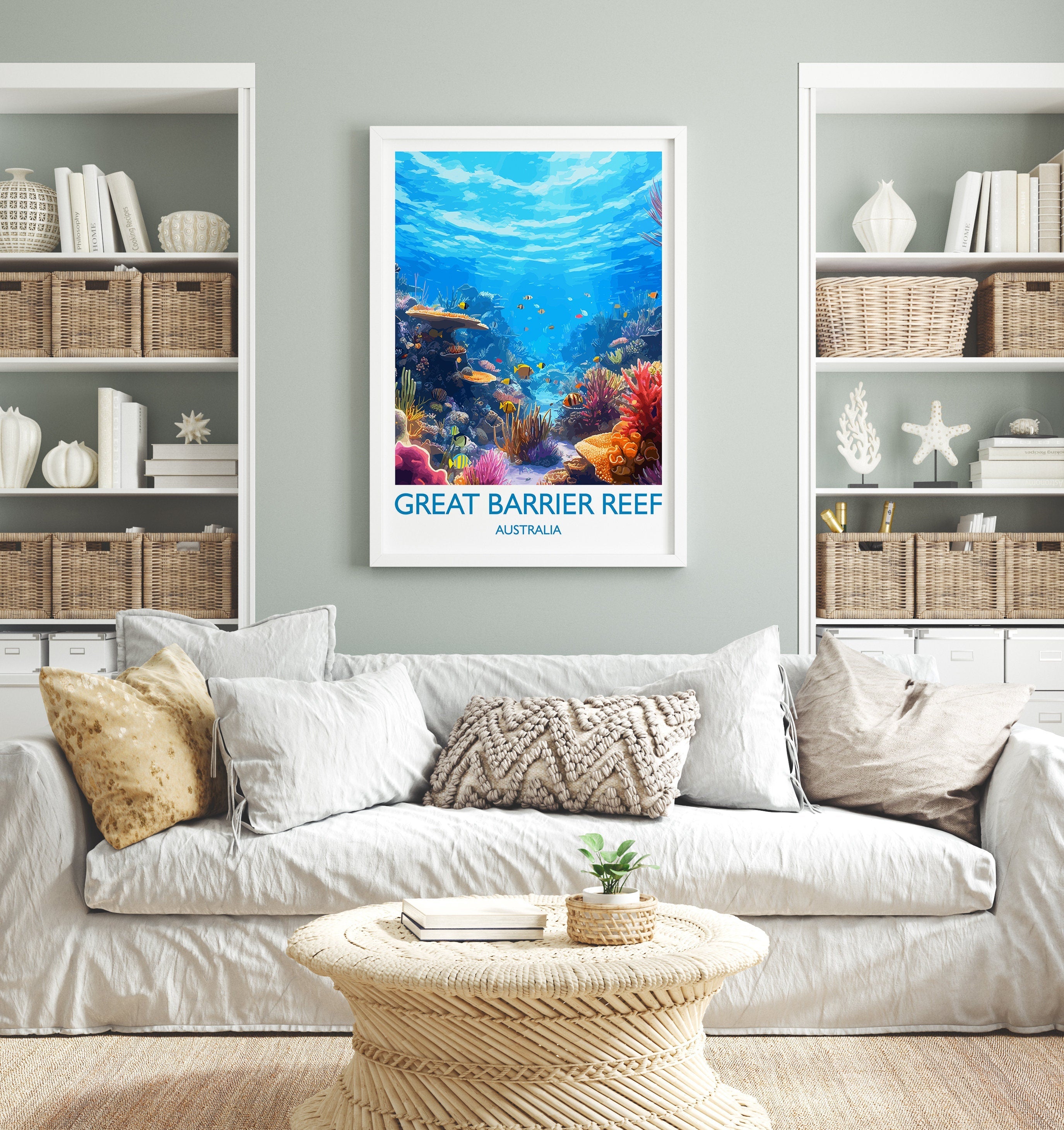 Great Barrier Reef Print, Travel Poster of Great Barrier Reef, Queensland, Australia, Travel Gift NQ Media Designs