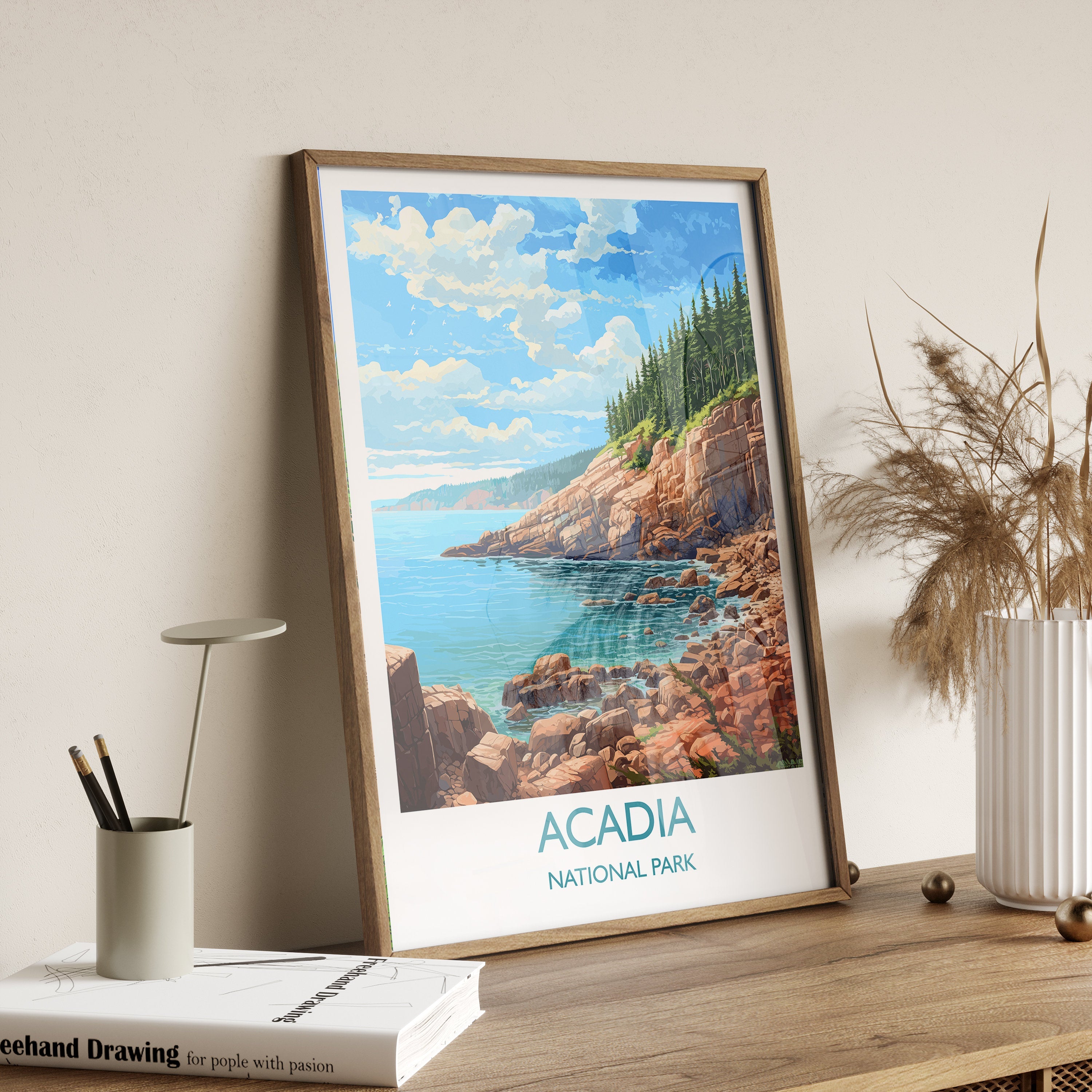 Acadia Poster, Travel Print of Acadia National Park, Maine, USA, Acadia Travel Gift NQ Media Designs
