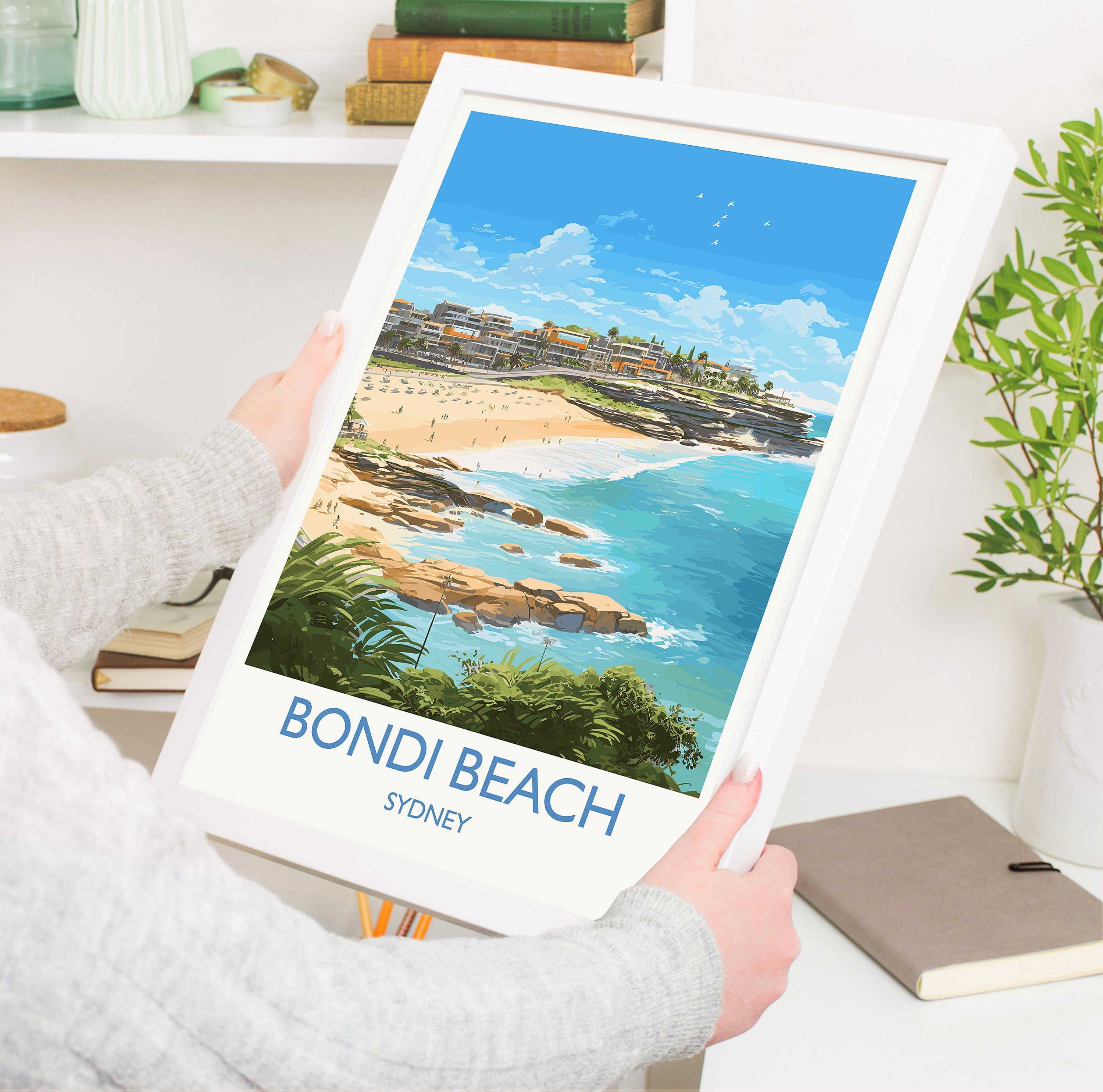 Bondi Beach Print, Travel Poster of Bondi Beach, Sydney, New South Wales, Australia, Travel Gift NQ Media Designs