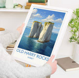 Old Harry Rocks Print, Travel Poster of Old Harry Rocks, England, Dorset Coast Art, Dorset Gift, Wall Art Print NQ Media Designs