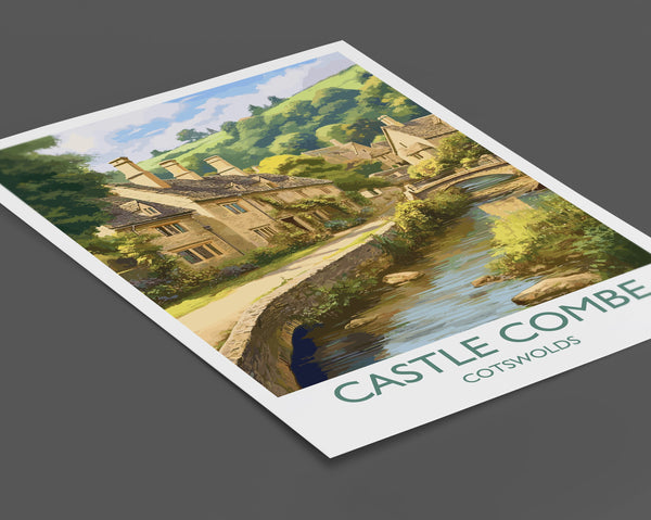 Castle Combe Travel Print, Travel Poster of Castle Combe, England, Cotswolds Art, Cotswolds Gift, Wall Art Print