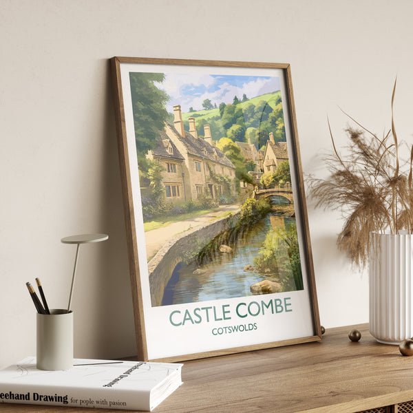 Castle Combe Travel Print, Travel Poster of Castle Combe, England, Cotswolds Art, Cotswolds Gift, Wall Art Print