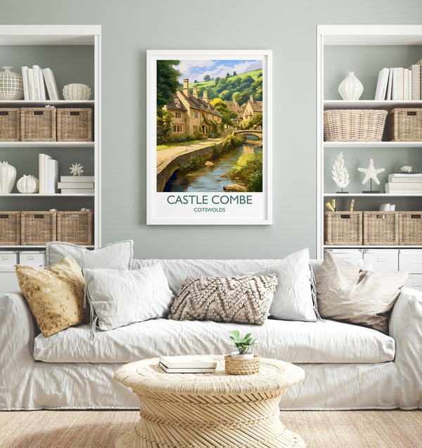 Castle Combe Travel Print, Travel Poster of Castle Combe, England, Cotswolds Art, Cotswolds Gift, Wall Art Print