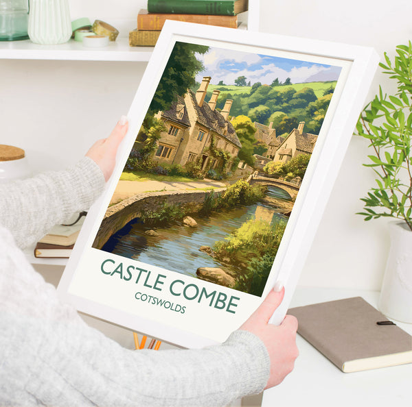 Castle Combe Travel Print, Travel Poster of Castle Combe, England, Cotswolds Art, Cotswolds Gift, Wall Art Print