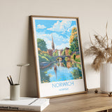 Norwich Travel Print, Travel Poster of Norwich, Norfolk, England, Norfolk Art, Norfolk Gift, Norwich Gift, Wall Art Print NQ Media Designs