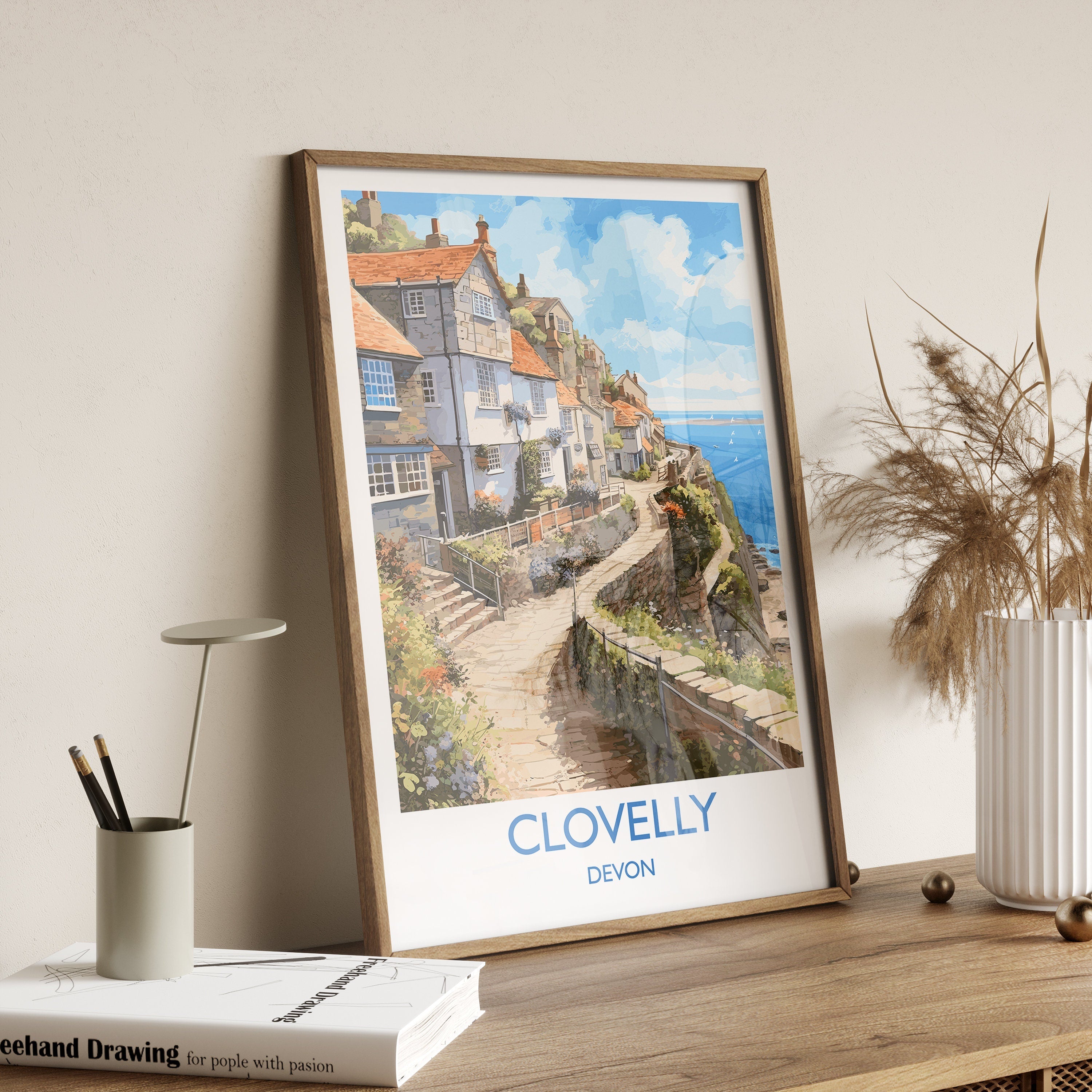 Clovelly Travel Poster, Clovelly Travel Print, England, Devon Art, Devon Gift, Wall Art Print NQ Media Designs