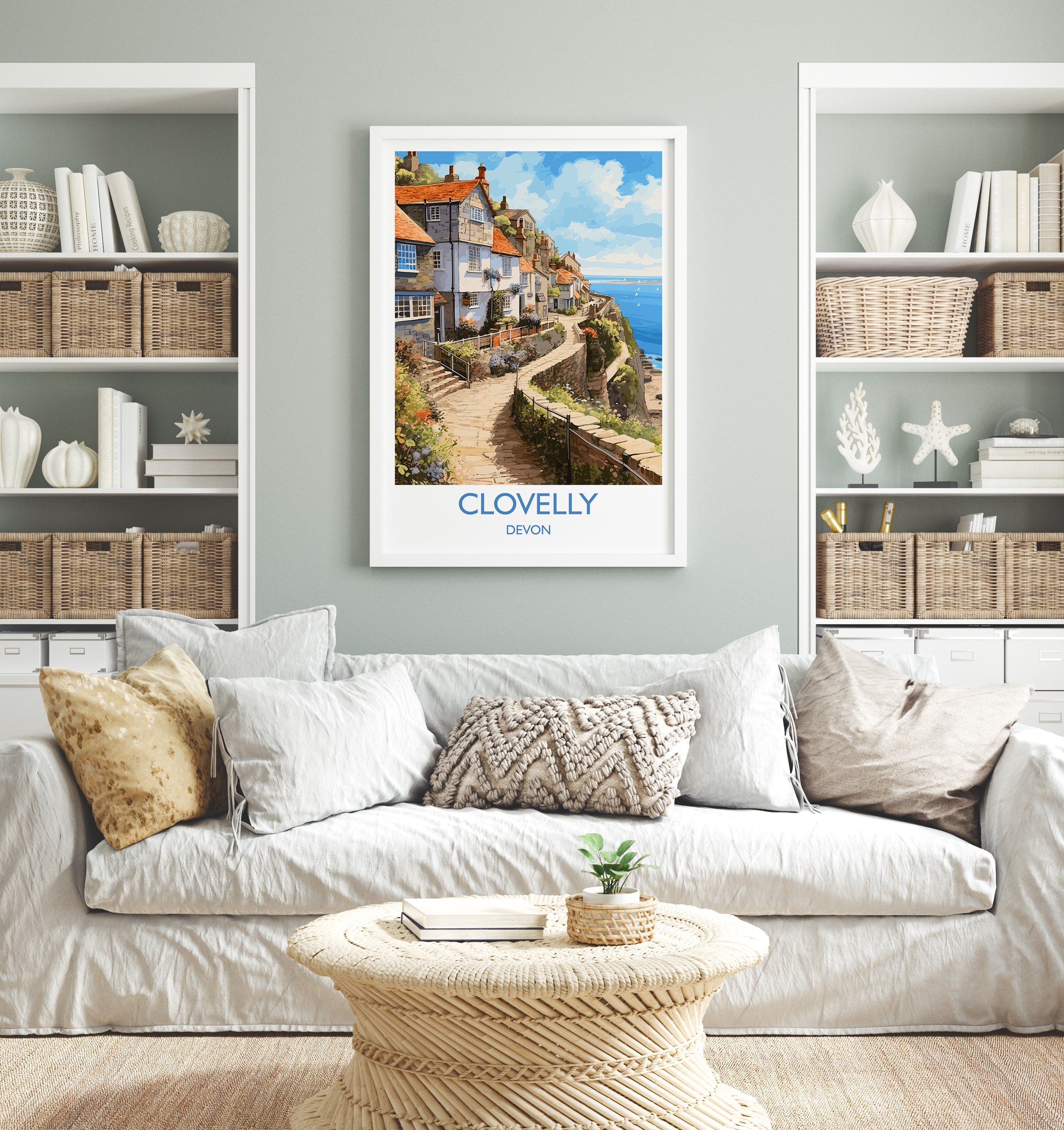 Clovelly Travel Poster, Clovelly Travel Print, England, Devon Art, Devon Gift, Wall Art Print NQ Media Designs