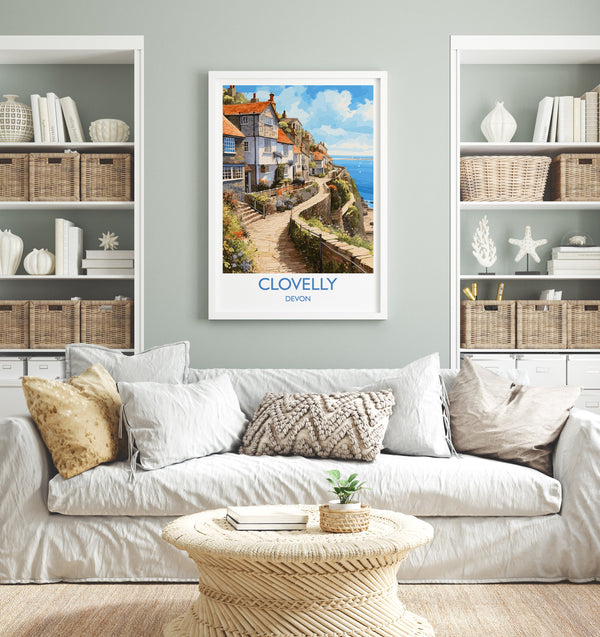 Clovelly Travel Poster, Clovelly Travel Print, England, Devon Art, Devon Gift, Wall Art Print