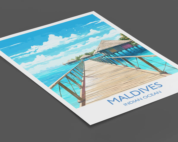 Maldives Travel Print, Travel Poster of Maldives, Indian Ocean, Maldives Gift, Wall Art Print