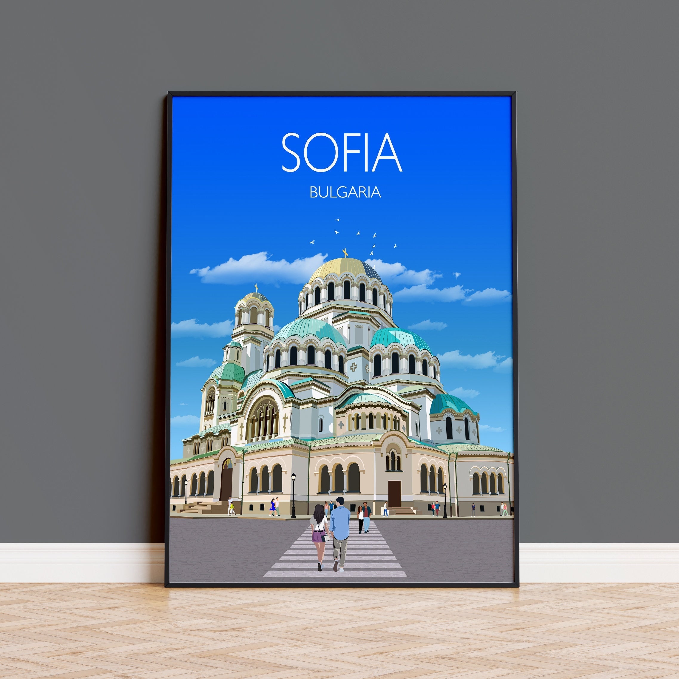 Sofia Travel Print, Travel Poster of Sofia, Bulgaria, Sofia Cityscape, St Alexander Nevsky Cathedral, Sofia Gift NQ Media Designs
