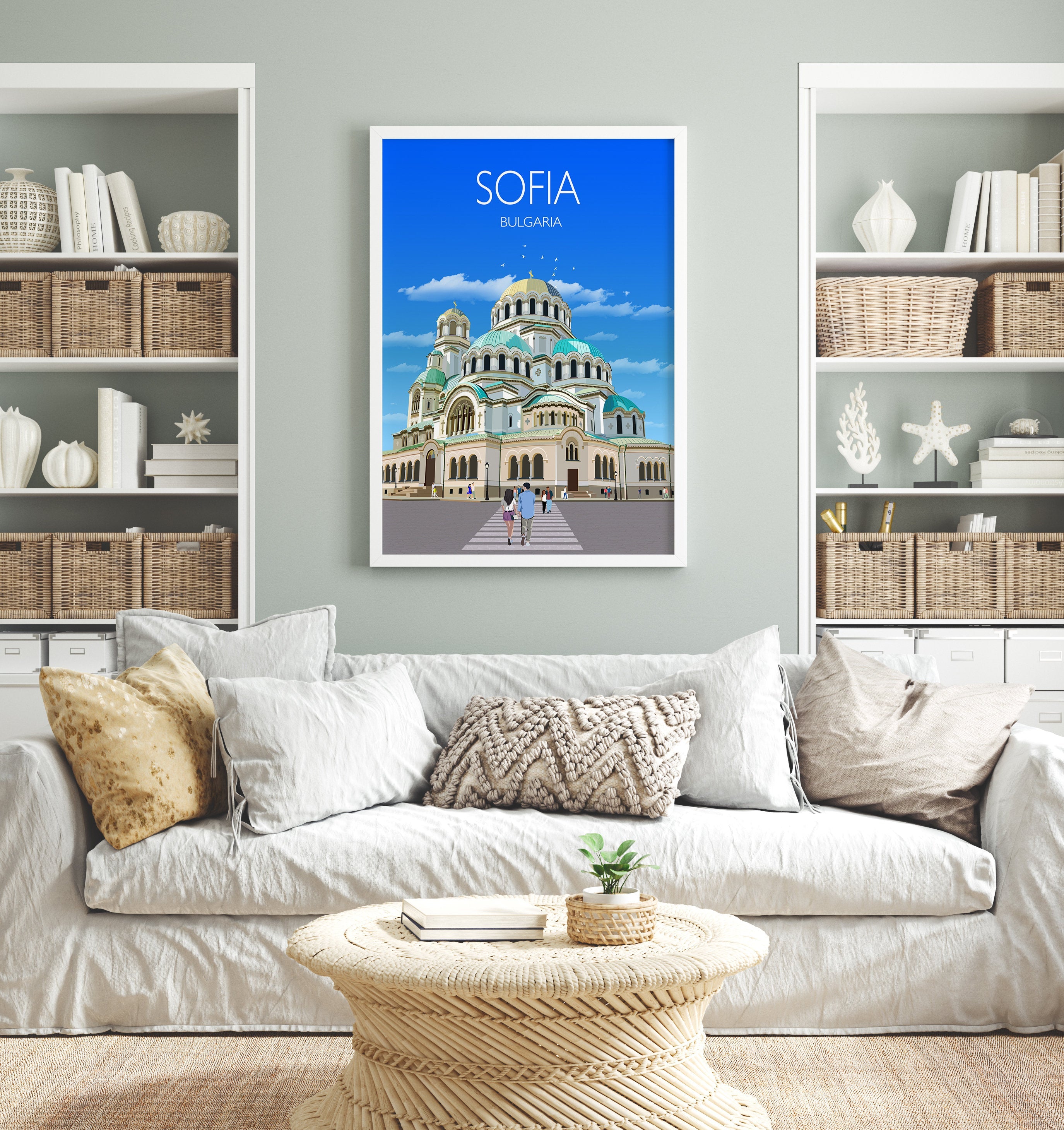 Sofia Travel Print, Travel Poster of Sofia, Bulgaria, Sofia Cityscape, St Alexander Nevsky Cathedral, Sofia Gift NQ Media Designs