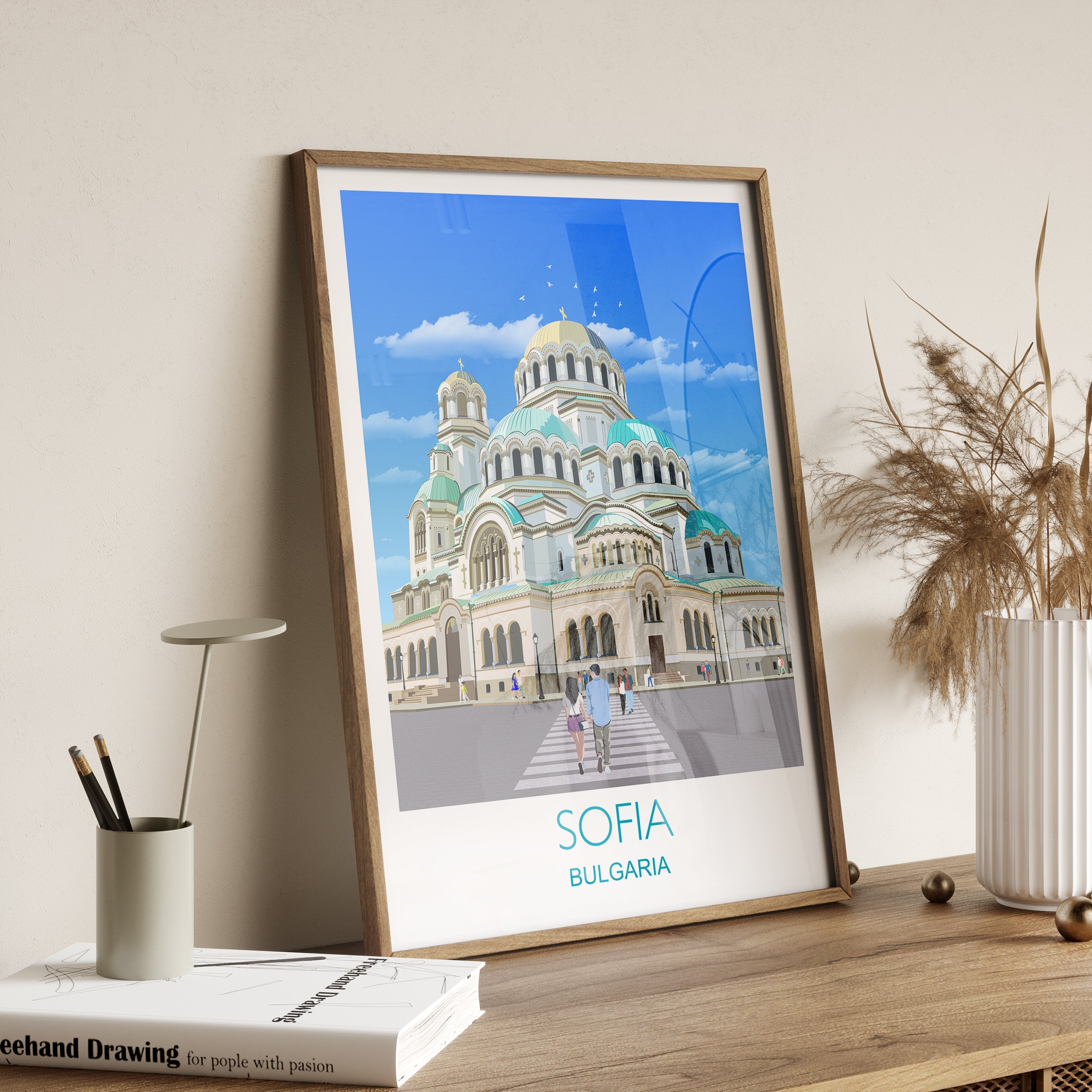 Sofia Travel Poster, Travel Print of Sofia, Bulgaria, Sofia Cityscape, St Alexander Nevsky Cathedral, Sofia Gift NQ Media Designs
