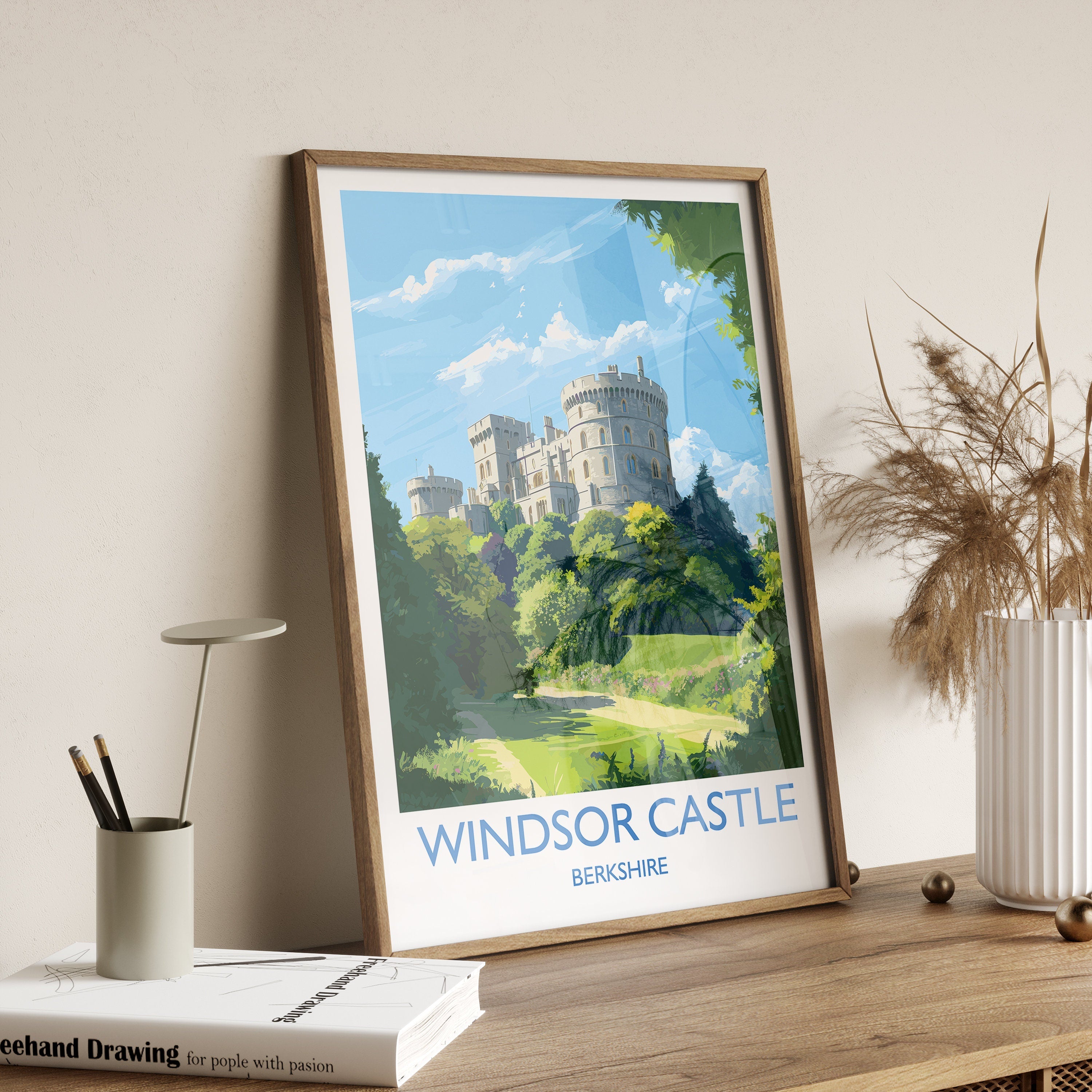 Windsor Castle Travel Print, Travel Poster of Windsor Castle, Berkshire, England, Windsor Castle Gift, Wall Art Print NQ Media Designs