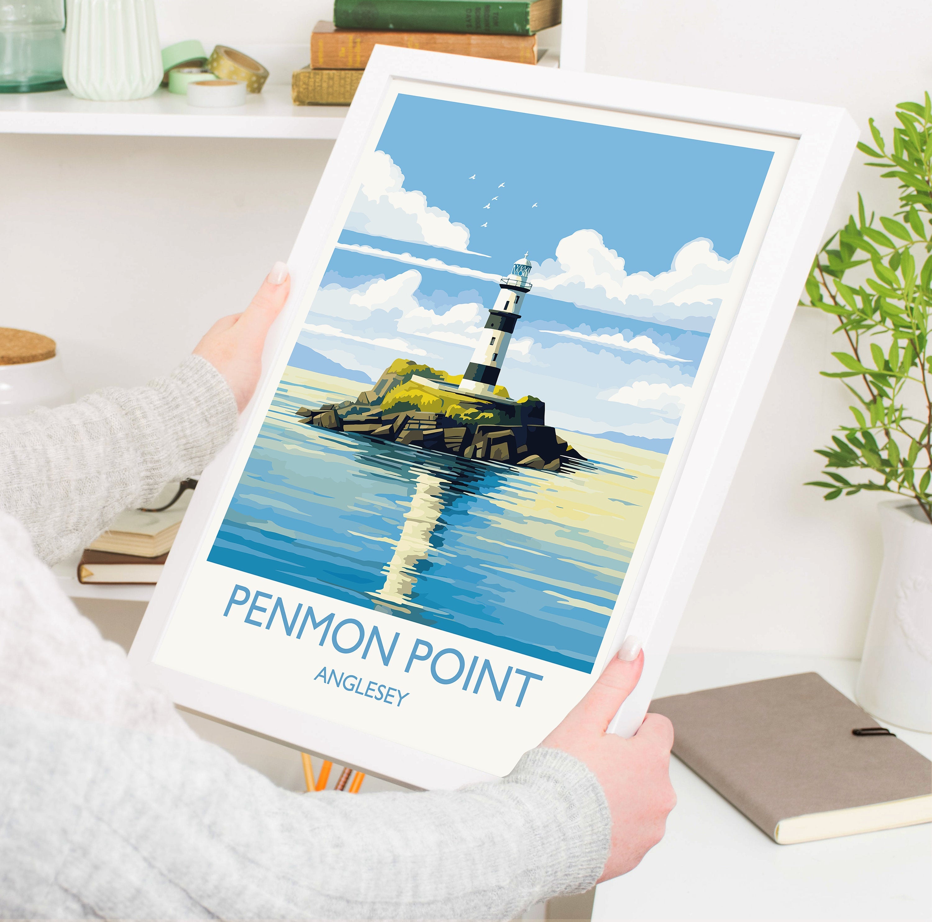 Penmon Point Travel Poster, Penmon Point Travel Print, Penmon Lighthouse, Anglesey, Wales, Welsh Art, Anglesey Gift, Wall Art Print NQ Media Designs