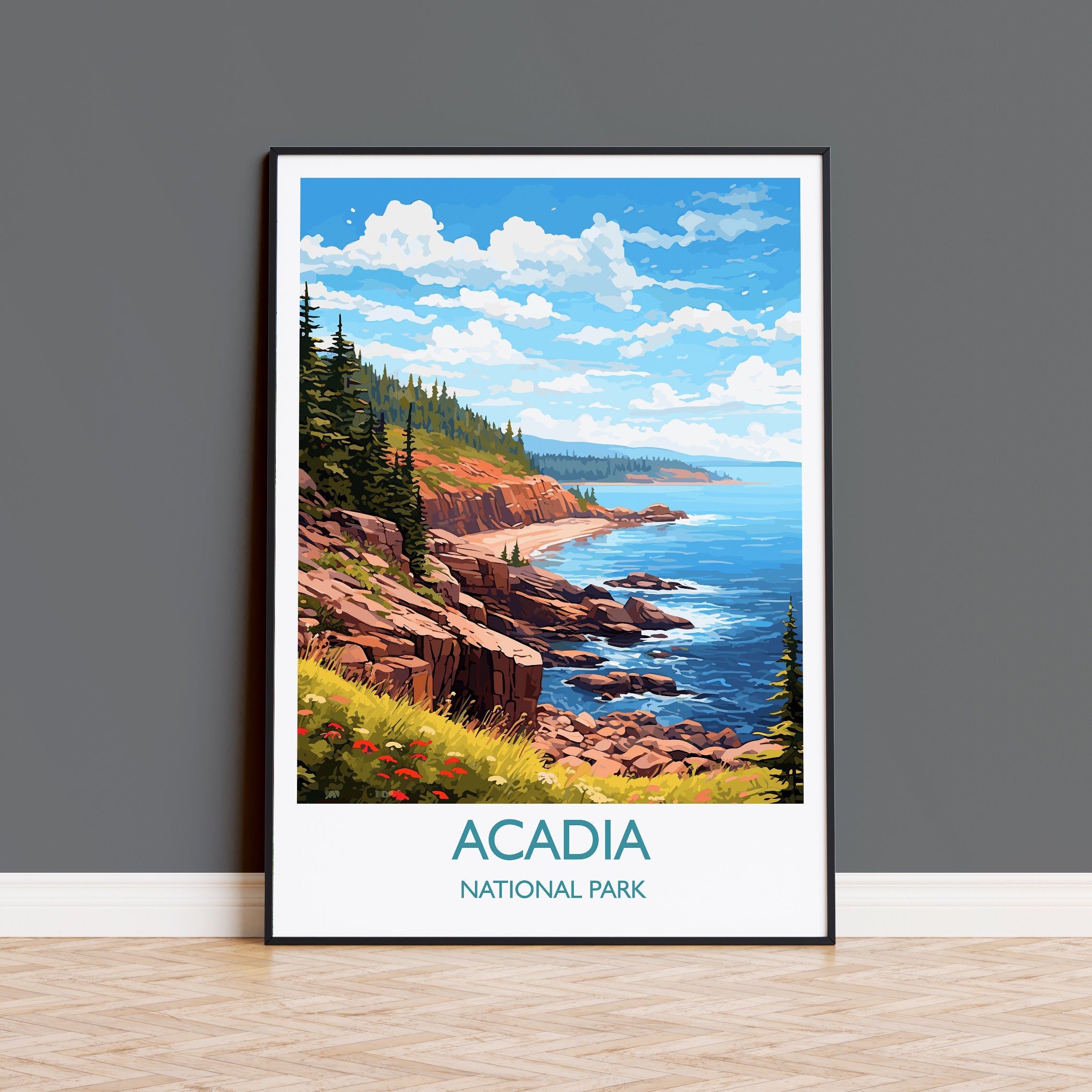 Acadia Travel Print, Travel Poster of Acadia National Park, Maine, USA, Acadia Travel Gift NQ Media Designs