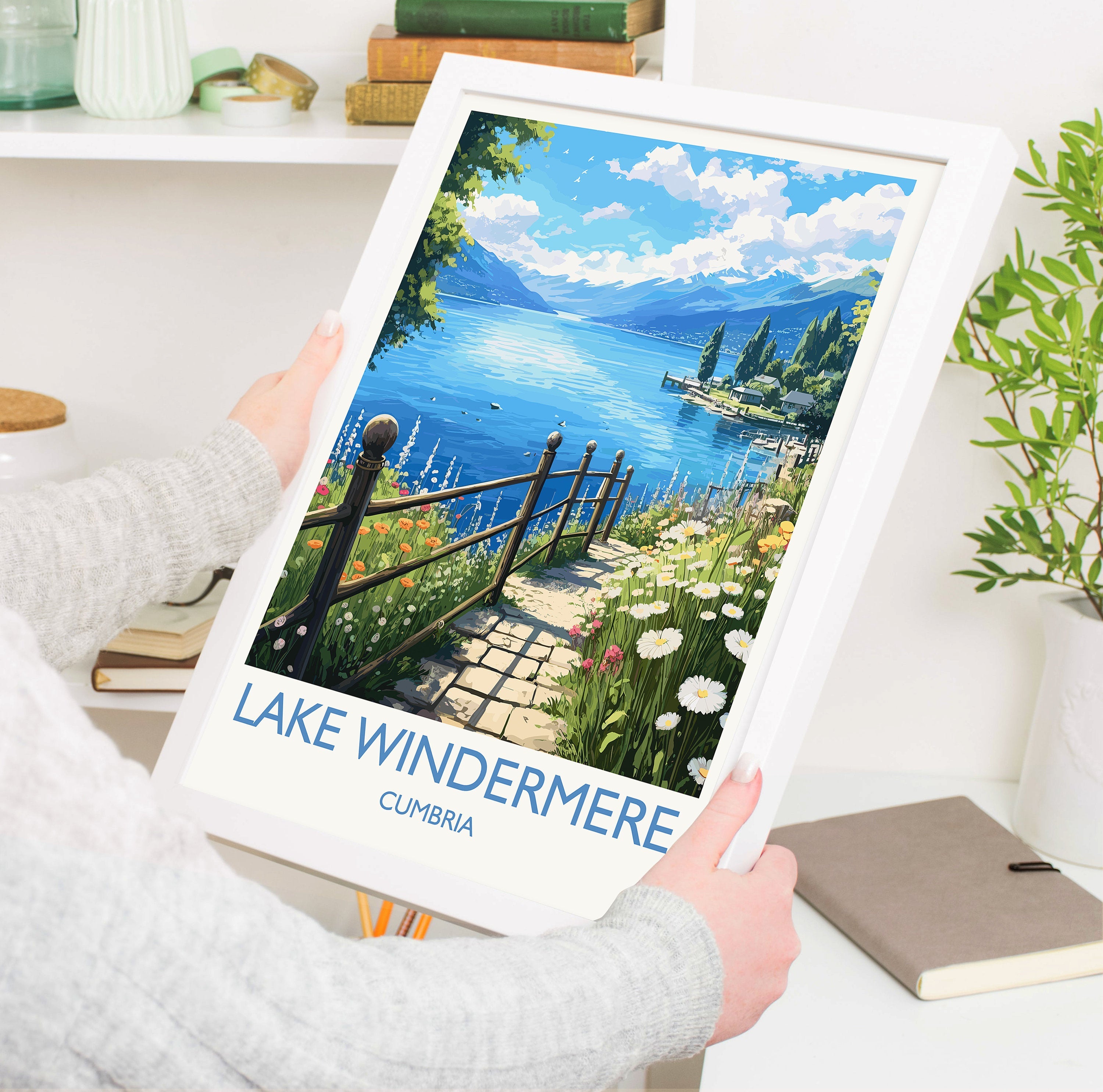 Lake Windermere Travel Poster, Lake Windermere Travel Print, England, Cumbria Art, Lake Windermere Gift, Wall Art Print NQ Media Designs