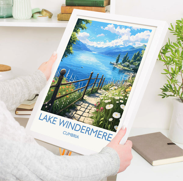 Lake Windermere Travel Poster, Lake Windermere Travel Print, England, Cumbria Art, Lake Windermere Gift, Wall Art Print