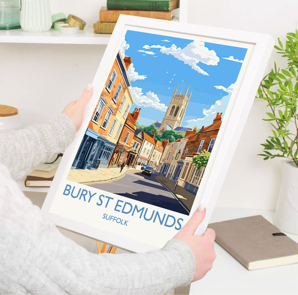Bury St Edmunds Travel Print, Travel Poster of Bury St Edmunds, Suffolk, England, Suffolk Art, Bury St Edmunds Gift,
