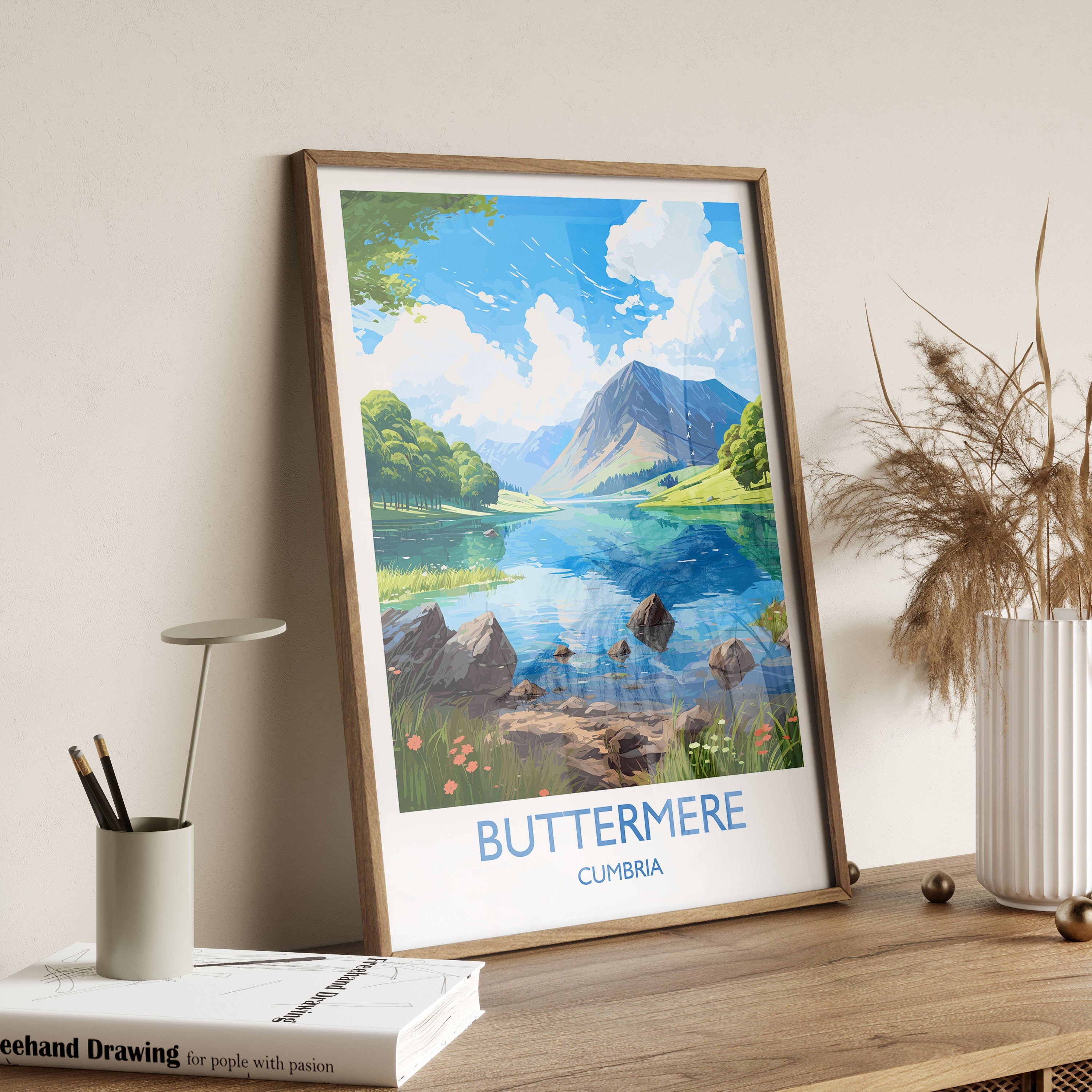 Buttermere Travel Poster, Buttermere Travel Print, England, Cumbria Art, Buttermere Gift, Lake District, Wall Art Print NQ Media Designs