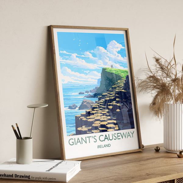 Giants Causeway Travel Print, Travel Poster of Giants Causeway, Ireland, Giants Causeway Gift, Ireland Gift, Wall Art Print
