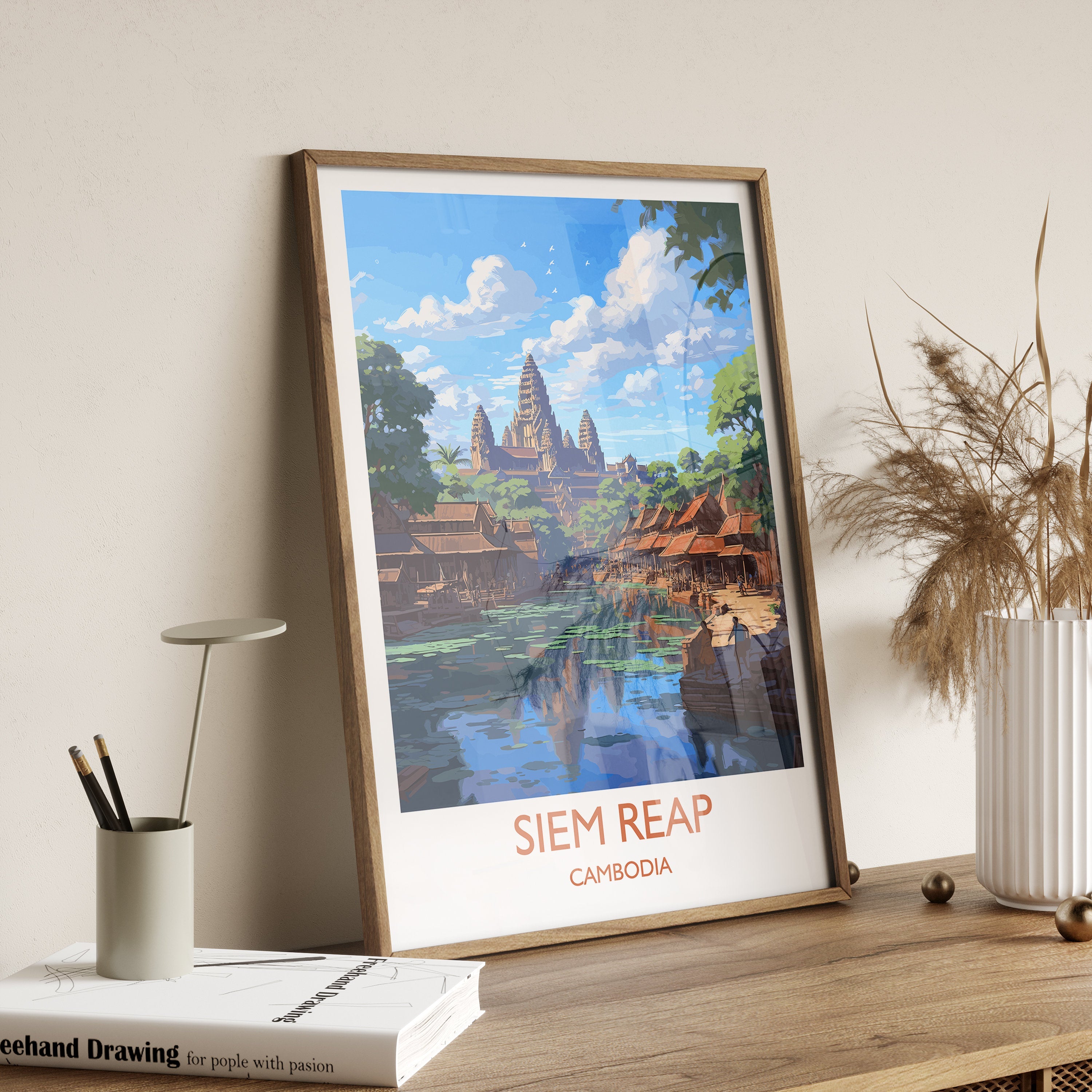 Siem Reap Travel Print, Travel Poster of Siem Reap, Cambodia, Siam Reap Gift, Cambodia Gift, Wall Art Print NQ Media Designs