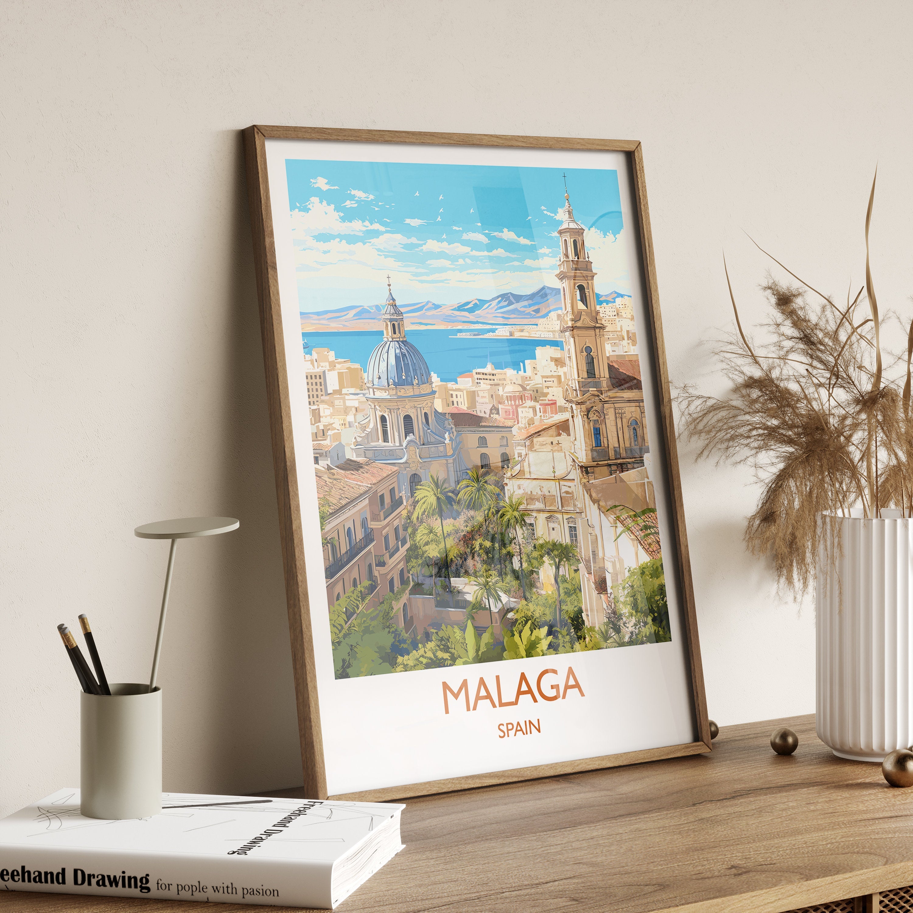 Malaga Travel Print, Travel Poster of Malaga, Spain, Malaga Art, Malaga Gift, Wall Art Print NQ Media Designs