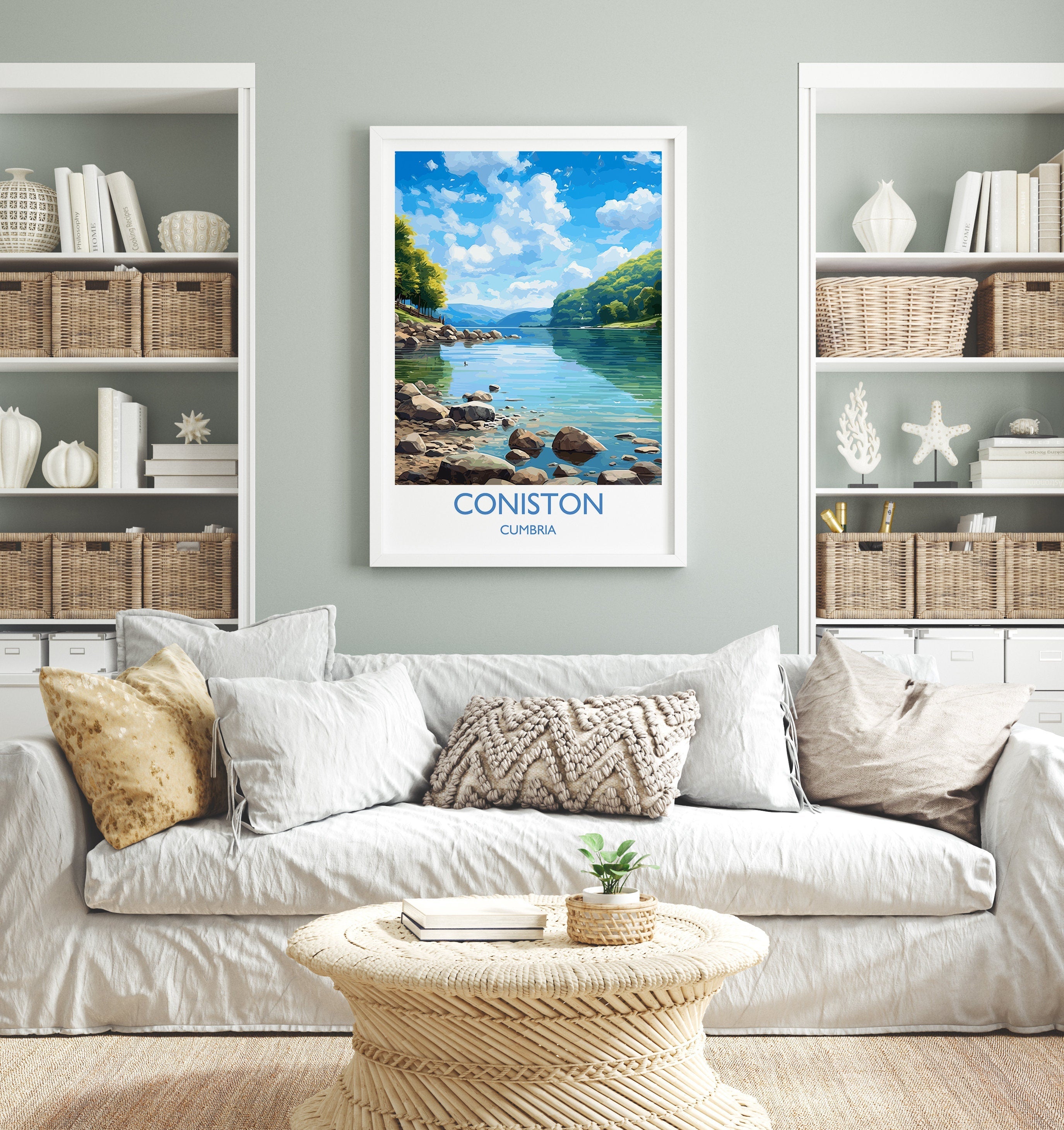 Coniston Travel Poster, Coniston Travel Print, England, Cumbria Art, Coniston Gift, Lake District, Wall Art Print NQ Media Designs