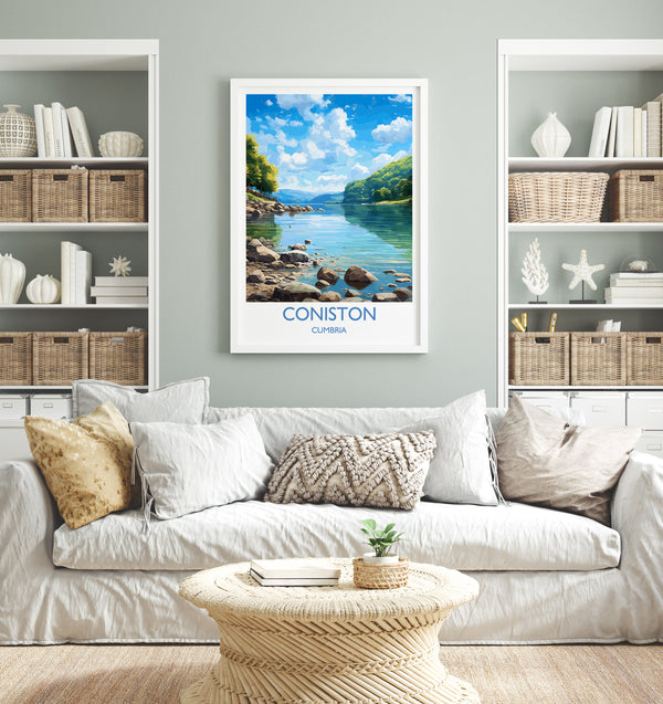 Coniston Travel Poster, Coniston Travel Print, England, Cumbria Art, Coniston Gift, Lake District, Wall Art Print