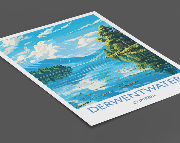 Derwentwater Travel Poster, Derwentwater Travel Print, England, Cumbria Art, Derwentwater Gift, Lake District, Wall Art Print